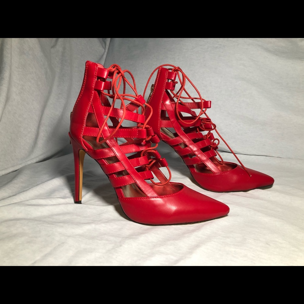 Lilian red laced-up heels